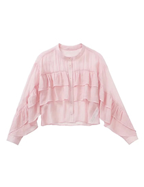 Fashion Pink Crewneck Buttoned Layered Lace Top