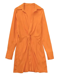 Fashion Orange Silk Satin Lapel Knot V-neck Dress