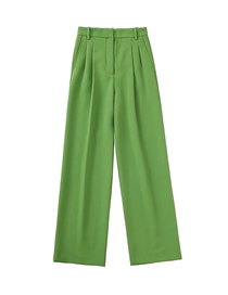 Fashion Green Micro Pleated Straight-leg Trousers