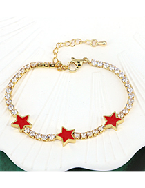 Fashion Red/white Zirconium Bronze Zirconium Drop Oil Pentagram Chain Bracelet