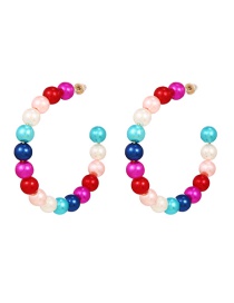 Fashion Color Faux Pearl Beaded C-shaped Stud Earrings