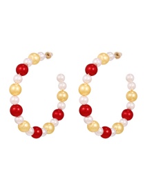 Fashion Color-4 Faux Pearl Beaded C-shaped Stud Earrings