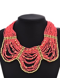 Fashion Red Alloy Multilayer Rice Bead Necklace