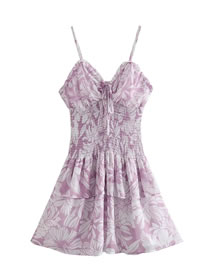 Fashion Purple Chiffon Print Nipped Waist Layered Slip Dress