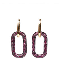 Fashion C-red Corundum Oval Brass Inset Zirconium Round Stud Earrings