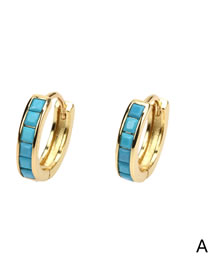 Fashion A Blue Turquoise Brass Inset Zirconium Hoop Blue Pine Earrings