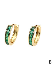 Fashion B Green Diamond Brass Inset Zirconium Hoop Blue Pine Earrings