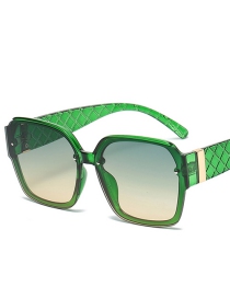 Fashion C04 Green Grid Square Meters Wide Leg Staples Sunglasses