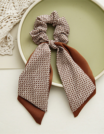 Fashion Plaid Coffee Color Double Streamer Cloth Fluttering Pleated Hair Ring
