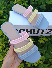 Fashion Blue Fangtou Flat Color Color Slippers