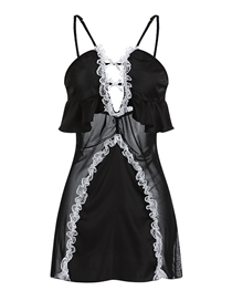 Fashion Black Deep V Lace Satin Lace Sling Skirt