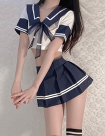 Fashion Sapphire Milk Silk Lapel Belt Pleated Skirt Uniform Set