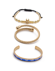 Fashion 4 Blue Roman Letter Bracelet Set A Titanium Steel Roman Alphabet Crown Geometric Opening Bracelet Set