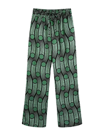 Fashion Green Geometric Print Woven Visual Printed Pine Tight Tube Trousers