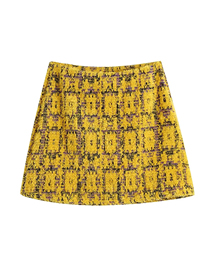 Fashion Yellow Geometric Print Knitted Half Skirt