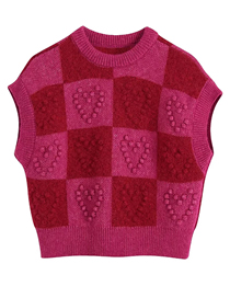 Fashion Red Geometric Love Knit Grout Round Neck Vest