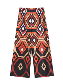 Fashion Brown Grille Woven Print Straight Trousers