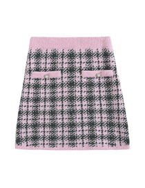 Fashion Pink Geometric Plaid Knitted Half Skirt