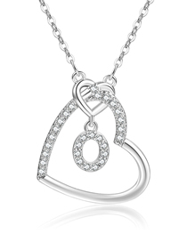 Fashion O White K Alloy Diamond 26 Letter Heart Necklace