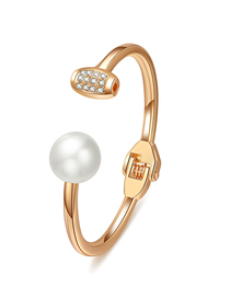 Fashion Gold Alloy Diamond Pearl Bracelet Opening