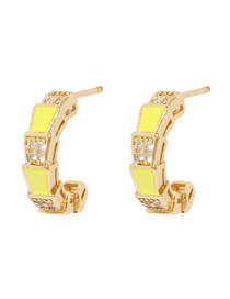 Fashion Light Yellow Bronze Diamond Drop Oil Bamboo Stud Earrings