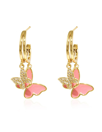 Fashion Pink Copper Diamond Butterfly Stud Earrings