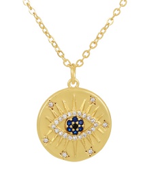 Fashion Gold-2 Bronze Zirconium Eye Geometric Necklace