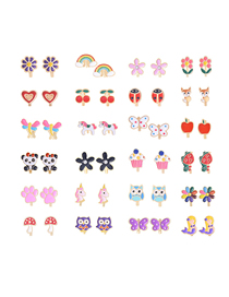 Fashion Color Alloy Rainbow Love Panda Flower Butterfly Earrings Set