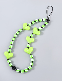 Fashion Green Resin Stripe Beaded Heart Phone Chain