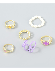 Fashion Purple Metal Drip Smiley Pearl Beaded Geometric Ring Set