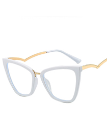 Fashion Solid White Film Cat Eye Curved Leg Flat Glasses Frame