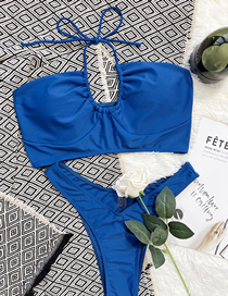 Fashion Dark Blue Nylon Halterneck Drawstring Swimsuit