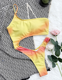 Fashion Yellow Nylon Print Waist Cutout One-piece Swimsuit