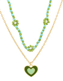 Fashion Green Alloy Drop Oil Love Rice Bead Flower Double Layer Necklace
