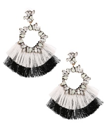 Fashion White Alloy Diamond Irregular Colorblock Tassel Stud Earrings