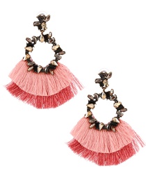 Fashion Pink Alloy Diamond Irregular Colorblock Tassel Stud Earrings