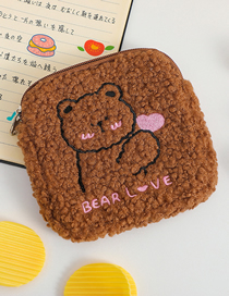Fashion Brown Bear Plush Cartoon Embroidered Storage Bag