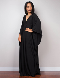 Fashion Black Blend V-neck Doll Sleeve Swimsuit Cover-up