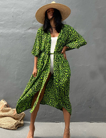Fashion Green Leopard Point Rayon Tie-dye Sun Protection Blouse