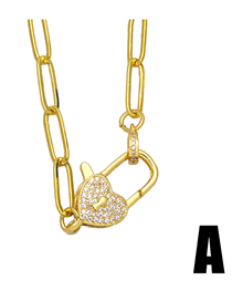 Fashion A Brass Diamond Heart Lock Necklace