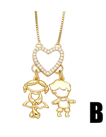 Fashion B Brass Diamond Heart Boy And Girl Necklace