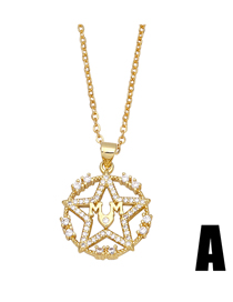 Fashion A Brass And Diamond Pentagram Alphabet Necklace