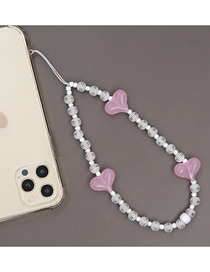 Fashion Pink-3 Acrylic Heart Stripe Beaded Phone Chain