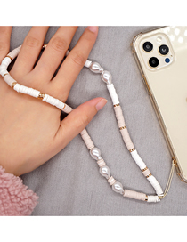 Fashion White Pearl Soft Pottery Stitching Mobile Phone Chain