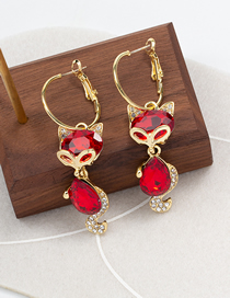 Fashion Red Alloy Diamond Fox Earrings