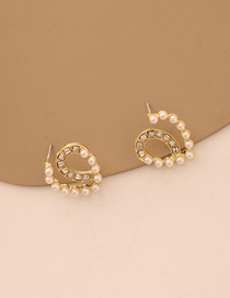 Fashion Gold Alloy Diamond Pearl Stud Earrings