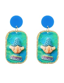 Fashion Blue Resin Doll Square Stud Earrings