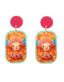 Fashion Red Resin Doll Square Stud Earrings