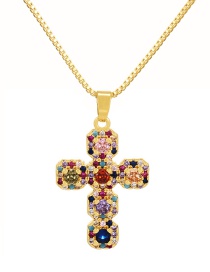 Fashion Color Bronze Zirconium Cross Pendant Necklace
