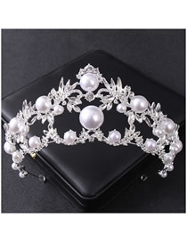 Fashion White Alloy Diamond And Pearl Crown